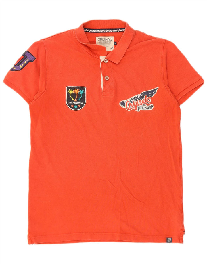 Męska koszulka polo Jack & Jones z grafiką, mała, czerwona, bawełniana