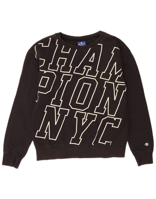 Champion Womens Graphic Sweatshirt Jumper UK 10 Small Black Cotton