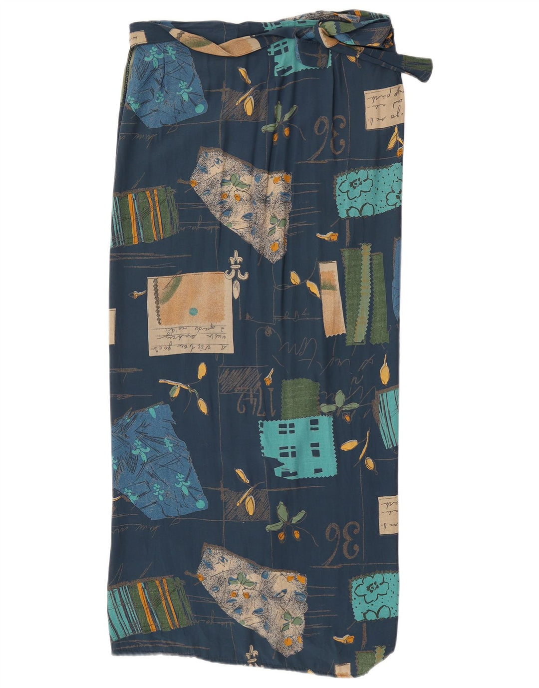 Vintage damska spódnica kopertowa W30 Średni granatowy patchwork