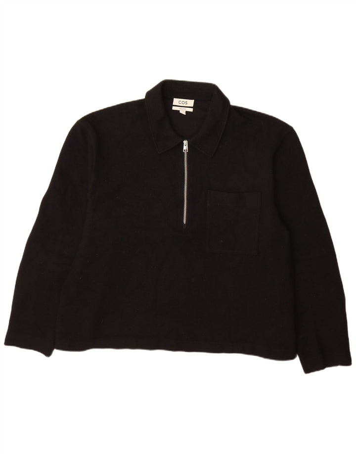 Cos Męski sweter polo o luźnym kroju XL, czarna wełna