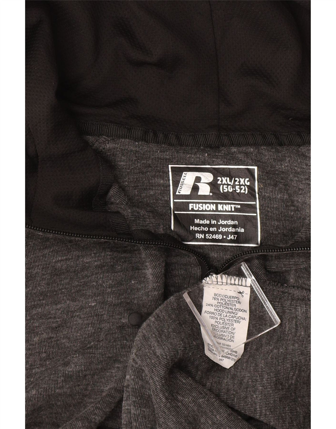 Męski sweter z kapturem i zamkiem RUSSELL ATHLETIC 2XL, szara, bawełniana w plamki