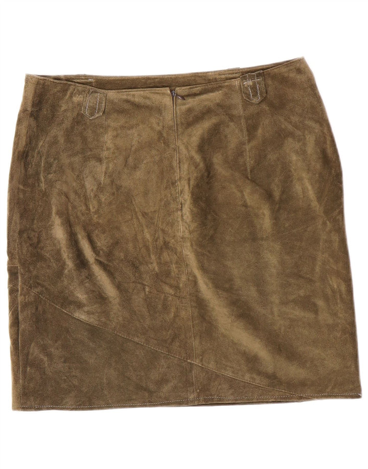 Damska spódnica zamszowa w stylu vintage, średnia skóra khaki W32