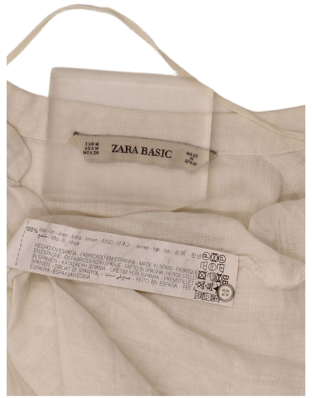 Damska bluzka koszulowa z rękawem 3/4 Zara UK 14 Średnia biała lniana