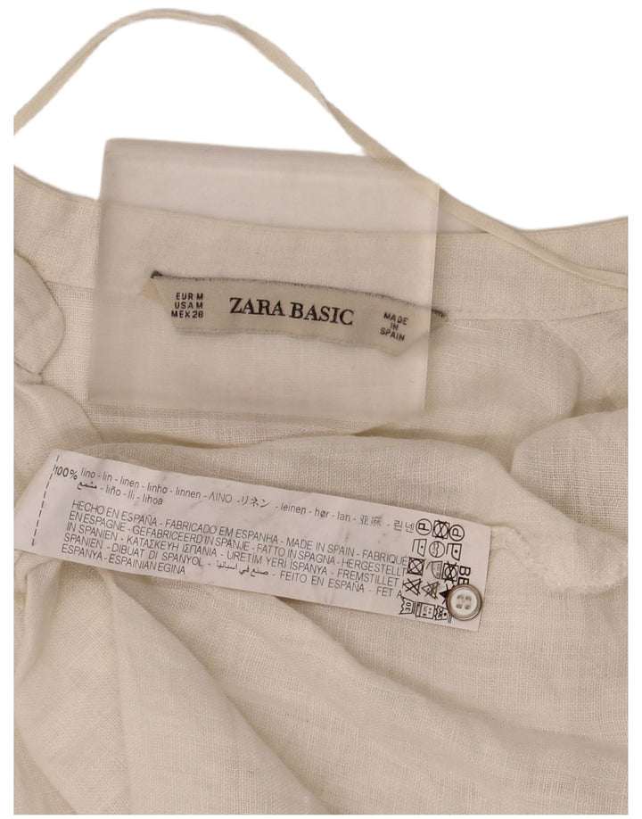 Damska bluzka koszulowa z rękawem 3/4 Zara UK 14 Średnia biała lniana