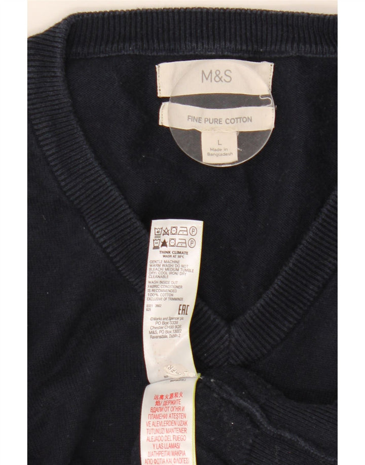 Marks & Spencer Męski sweter z dekoltem w kształcie litery V, duży, granatowy, bawełniany