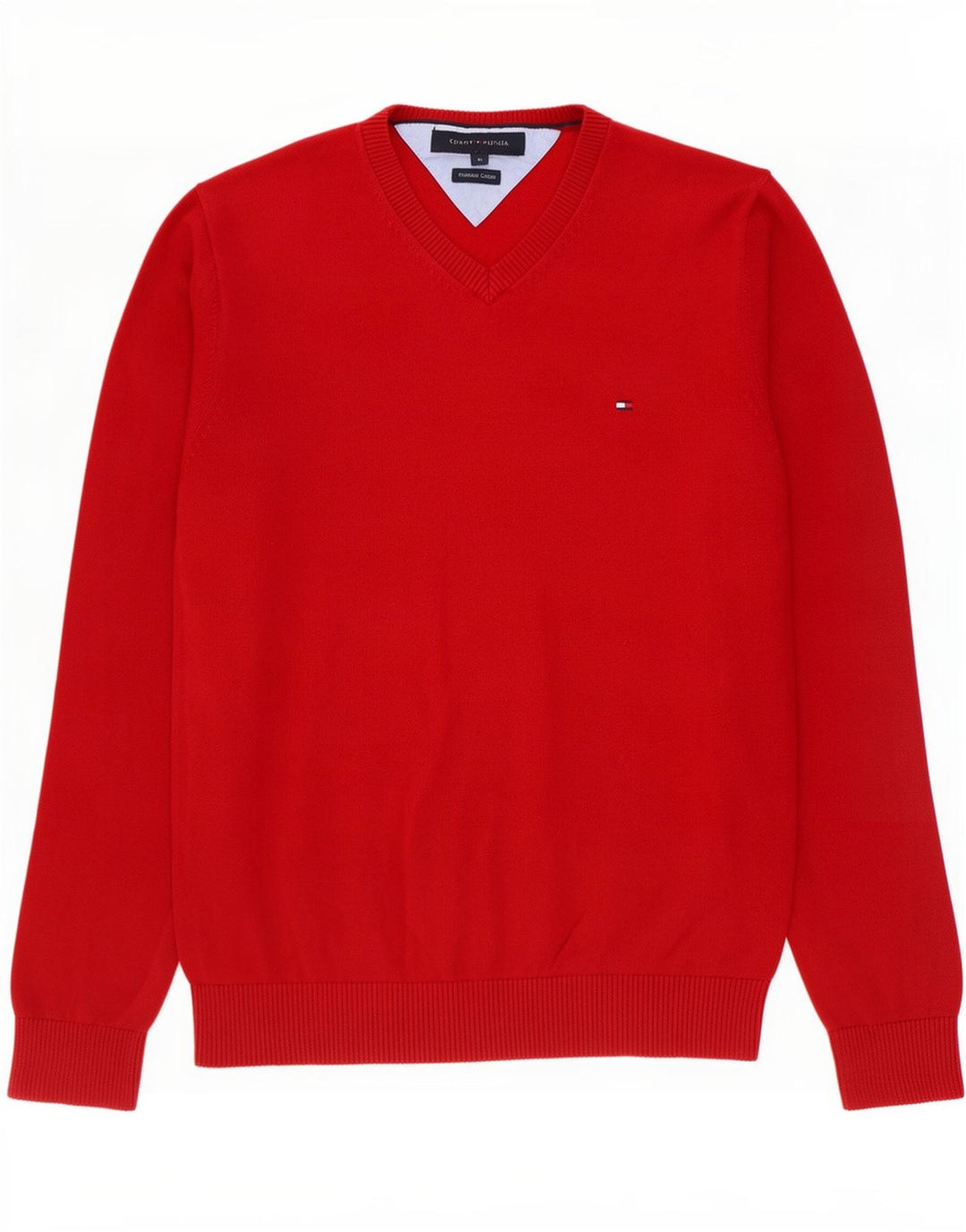 Męski sweter Tommy Hilfiger z dekoltem w kształcie litery V, średnio czerwony, bawełniany
