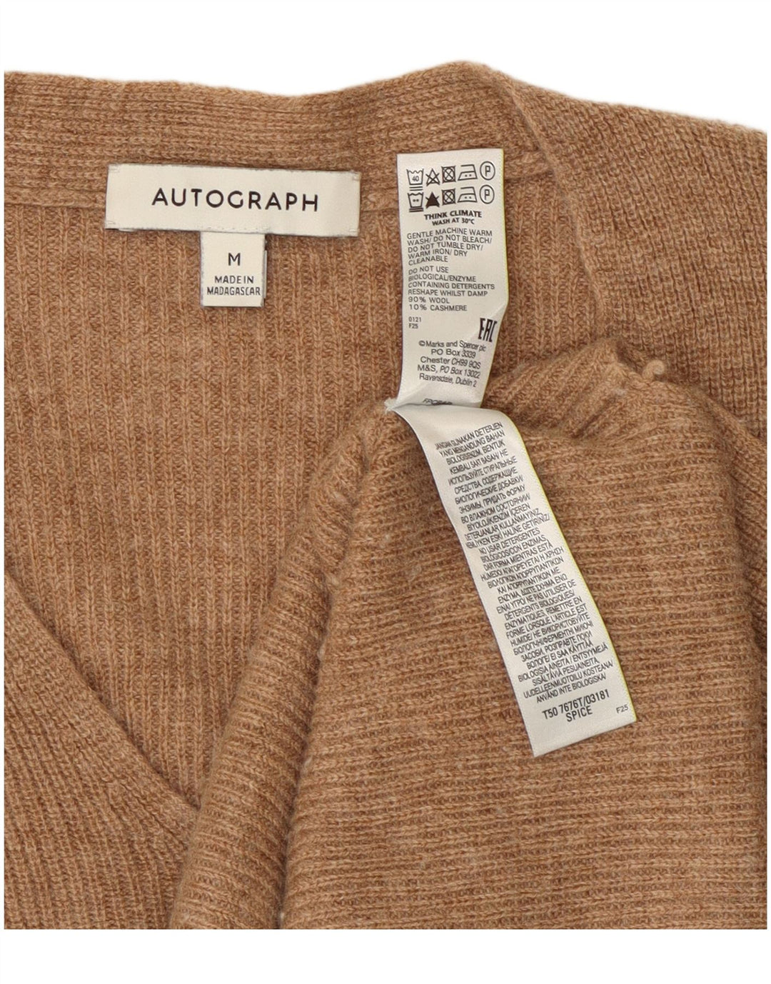 Marks & Spencer Damski sweter z dekoltem w kształcie litery V, UK 14, średni beż