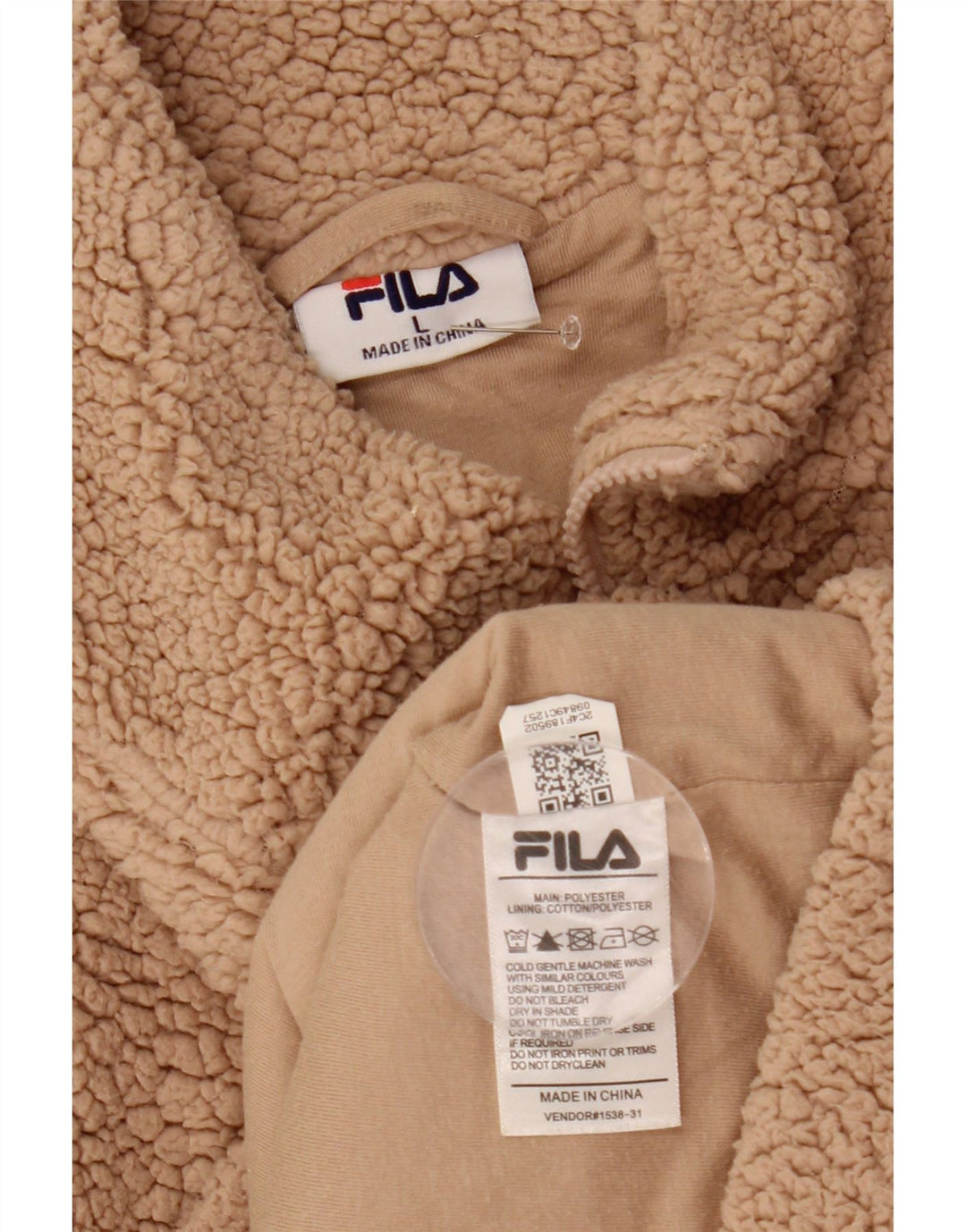 Damski sweter polarowy Fila Graphic UK 16, duży, beżowy poliester