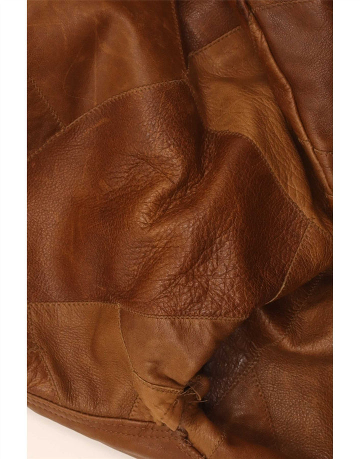 Vintage męska kurtka skórzana UK 42 XL brązowa patchworkowa skóra
