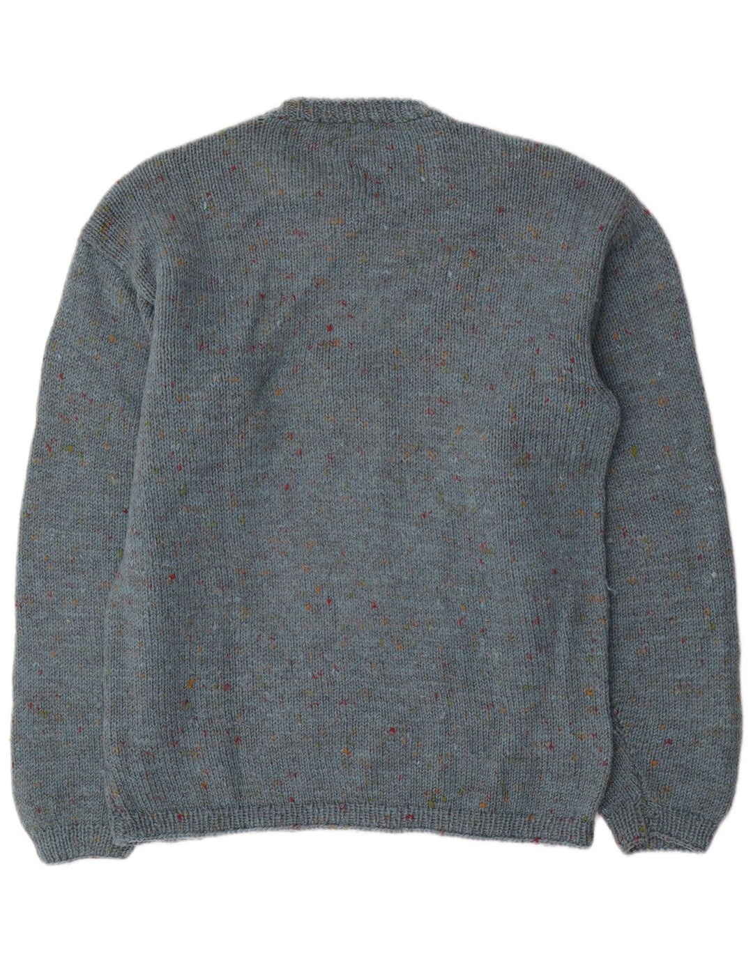 Vintage męski sweter z wycięciem pod szyją, średni niebieski nakrapiany