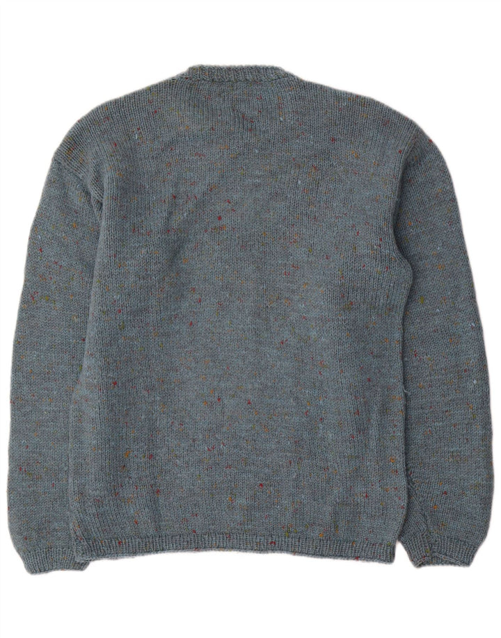Vintage męski sweter z wycięciem pod szyją, średni niebieski nakrapiany