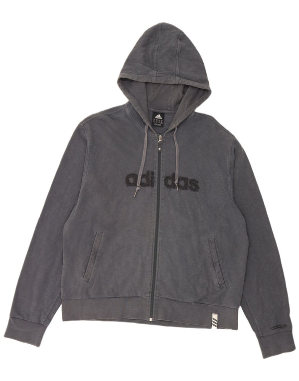 Męski sweter z kapturem Adidas z grafiką i zamkiem błyskawicznym 2XL Granatowy, bawełniany
