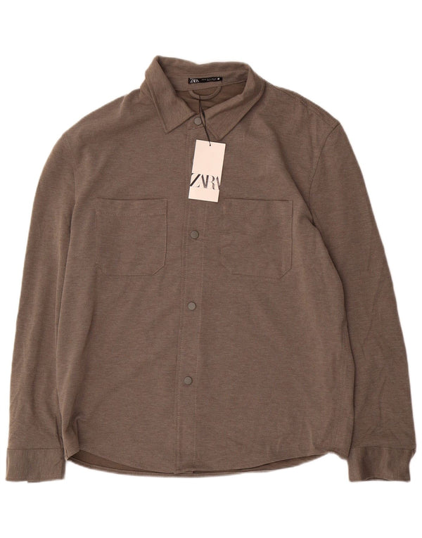 Męska koszula flanelowa Zara XL, brązowa, poliester