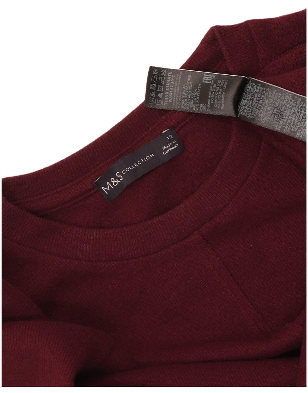 Marks & Spencer Damski top z długim rękawem, UK 12, średni burgundowy, bawełniany
