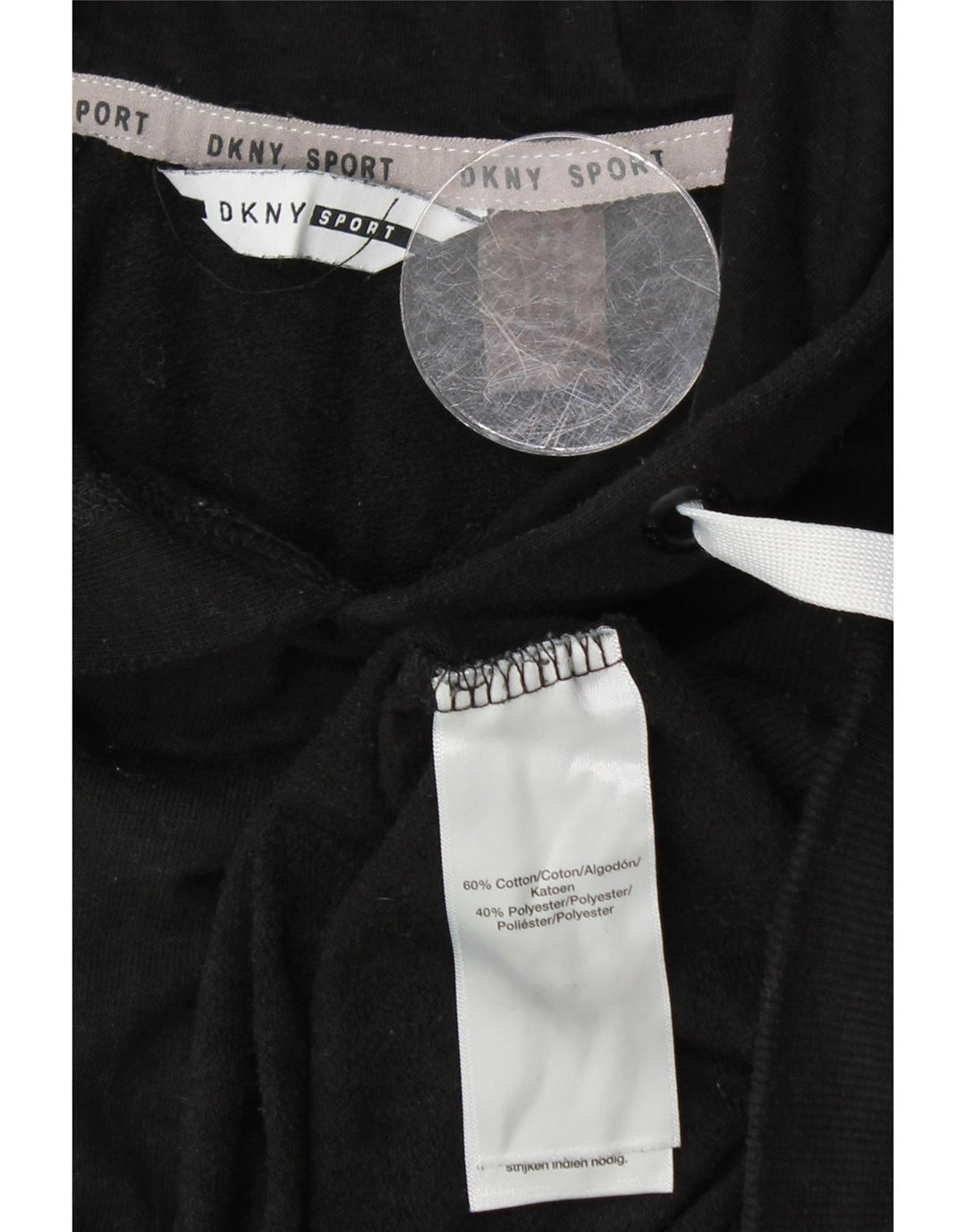 Damski sweter z kapturem DKNY UK 14, średni czarny, bawełniany