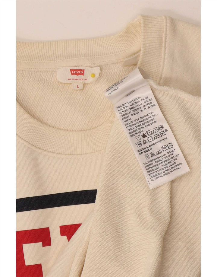 Damski sweter z grafiką Levi's UK 16, duży, z białej bawełny