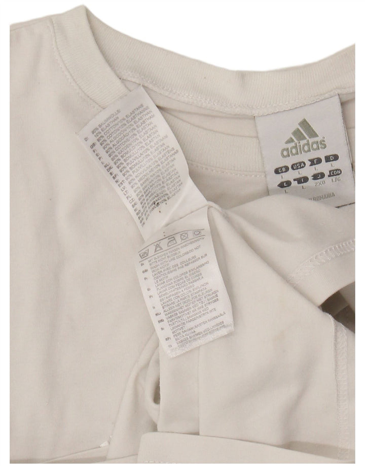 T-shirt damski ADIDAS Top UK 14, duży, bawełniany w kolorze złamanej bieli