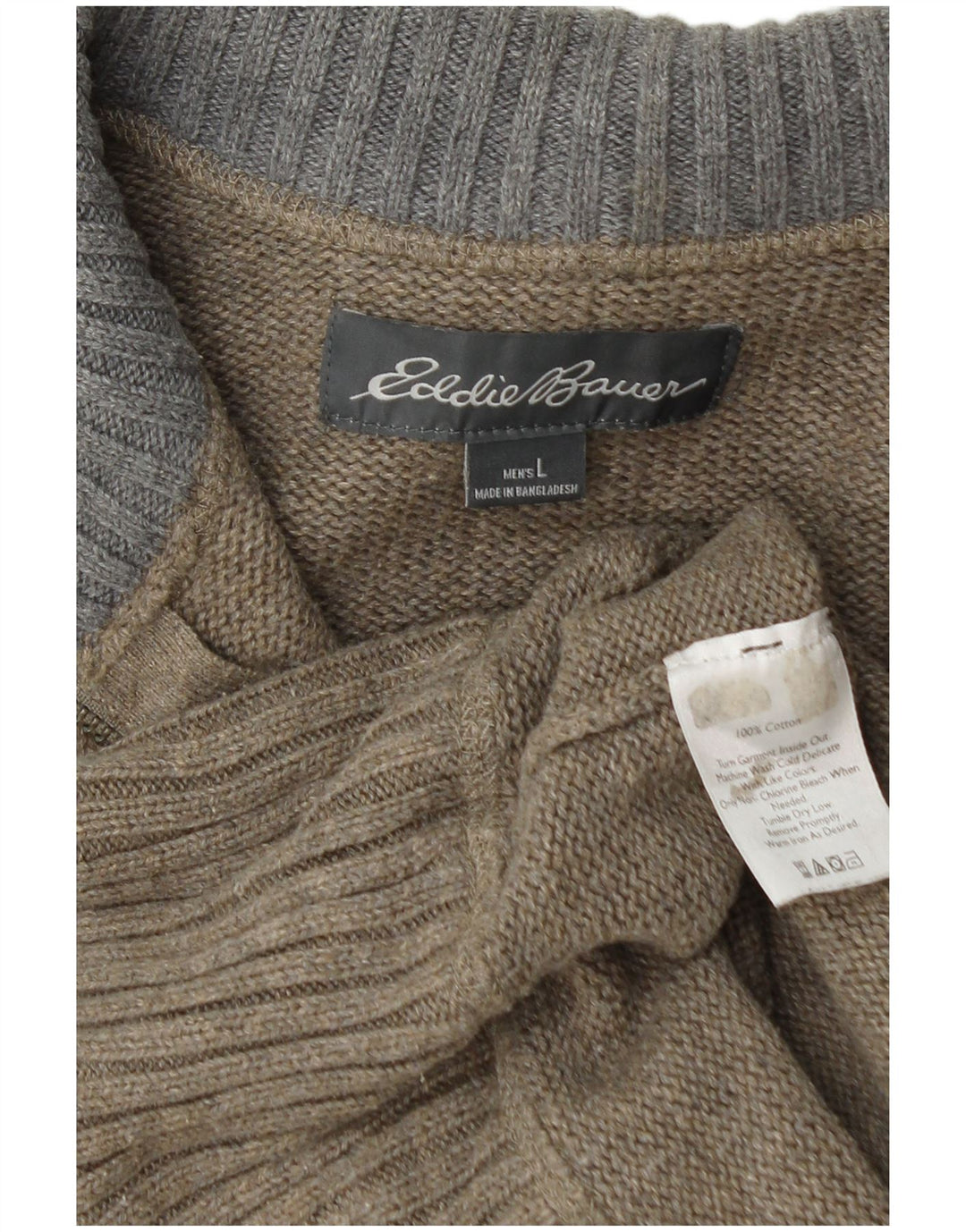 EDDIE BAUER Męski sweter zapinany na zamek, duży, bawełniany khaki