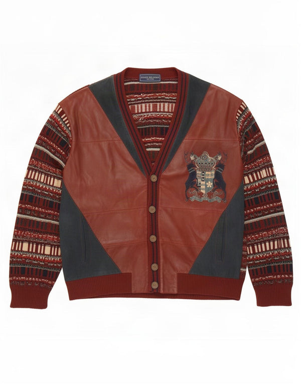 Sweter męski w stylu vintage IT 54 XL Burgundowa, geometryczna wełna