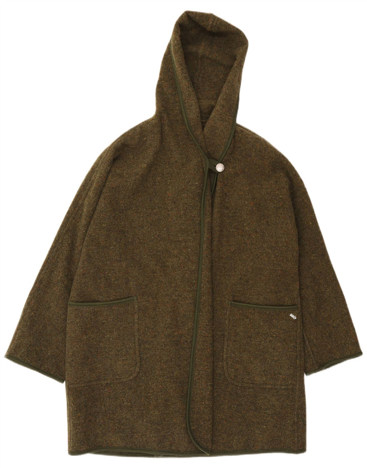 Damski płaszcz oversize z kapturem Merlet IT 46, duża wełna w kolorze khaki
