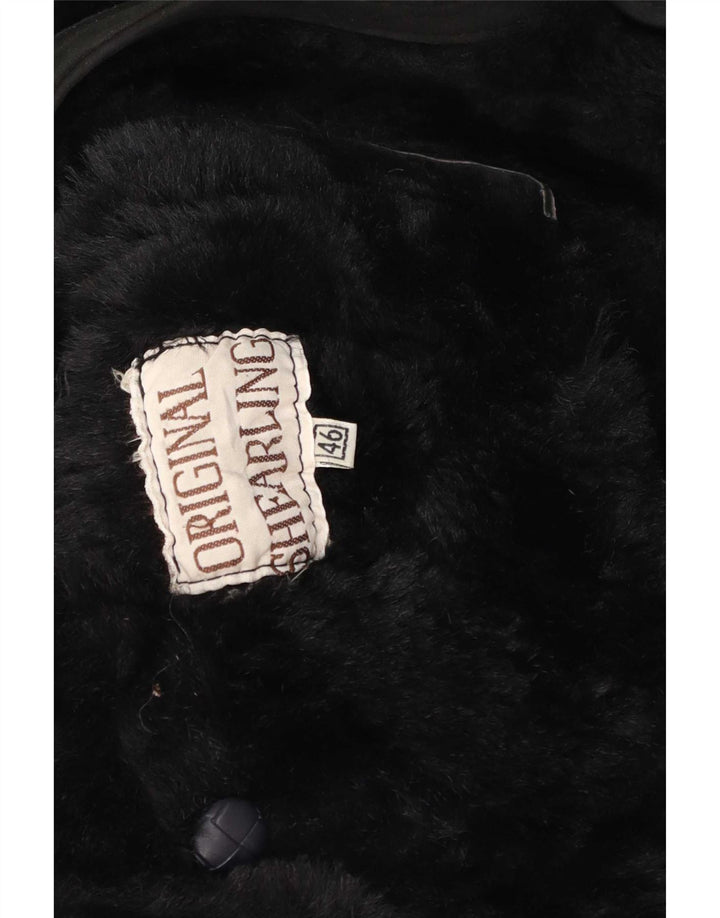Vintage damski płaszcz oversize z owczej skóry IT 46, duży czarny shearling