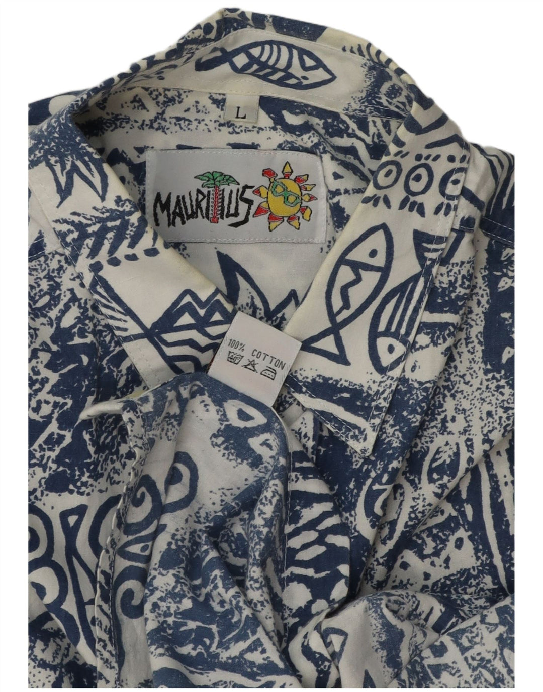 Męska koszula z krótkim rękawem Mauritius, duża, niebieska, patchworkowa, bawełniana hawajska
