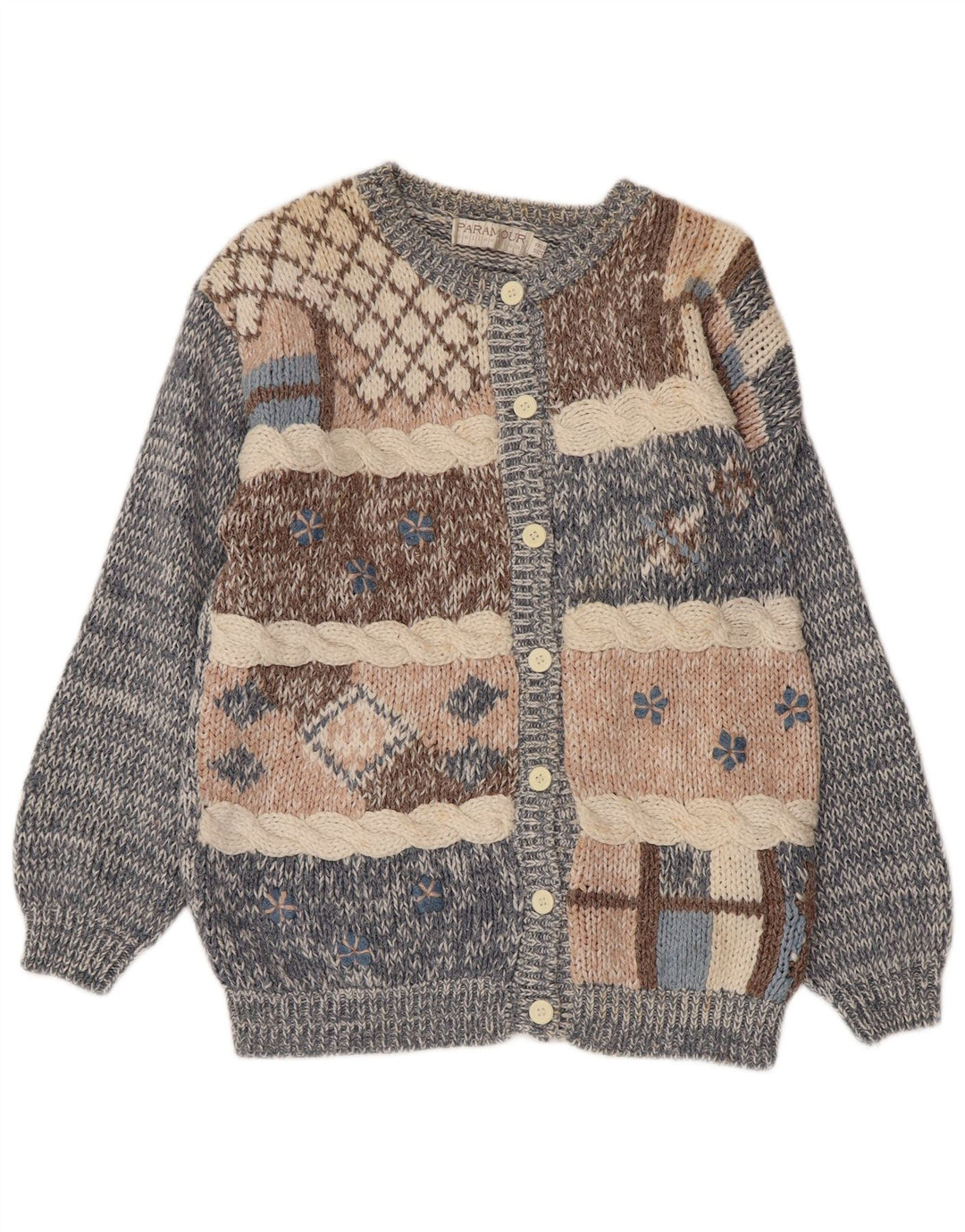 Sweter damski PARAMOUR w jednym rozmiarze, niebieski patchworkowy ramie