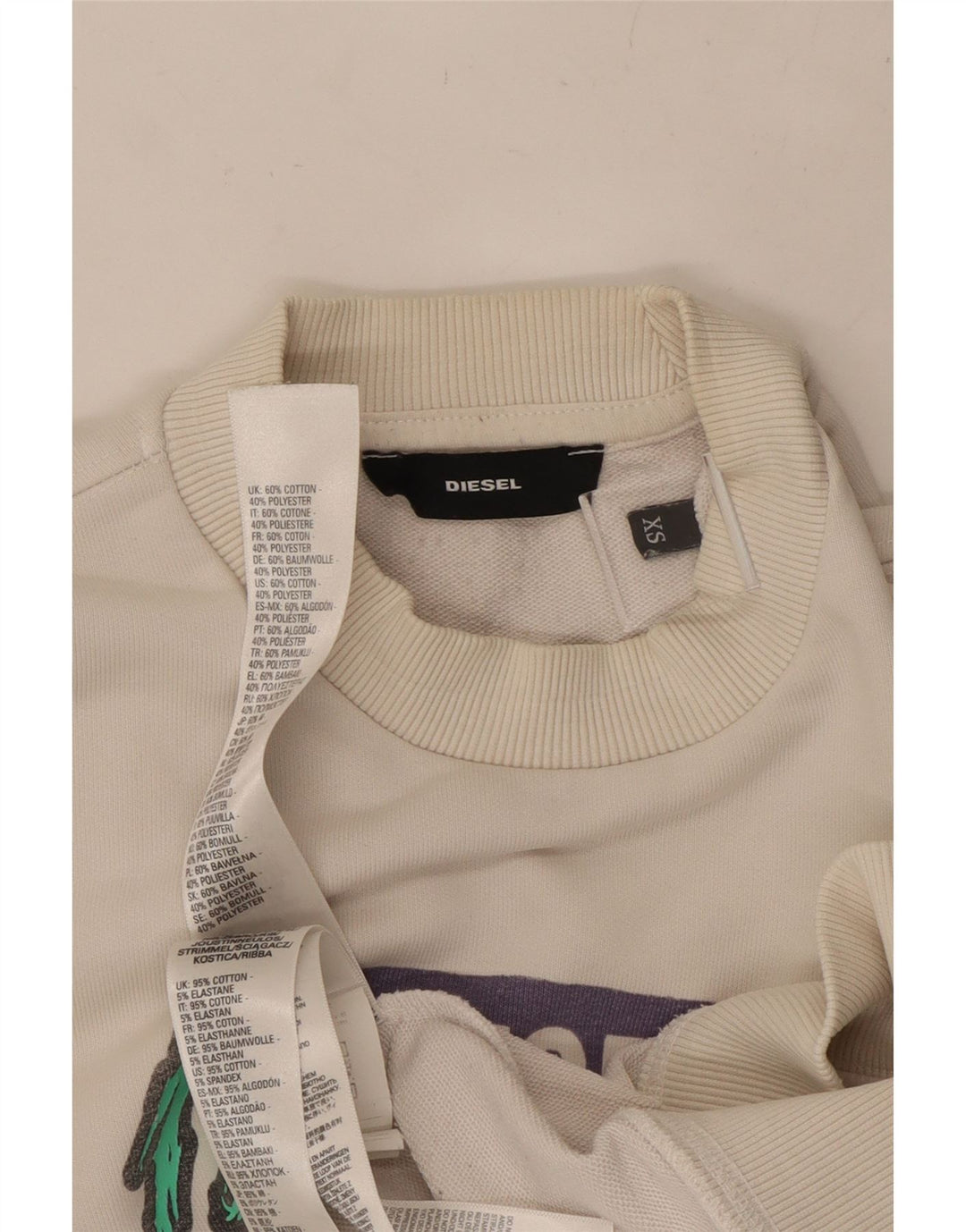 DIESEL Mens Graphic Sweatshirt Jumper XS White Cotton Vintage Diesel and Second-Hand Diesel from Messina Hembry 