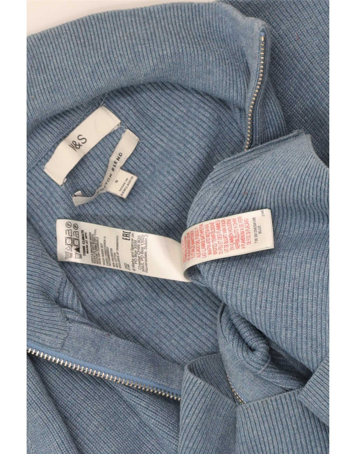 Marks & Spencer Męski sweter rozpinany z zamkiem błyskawicznym, mały, niebieski poliester