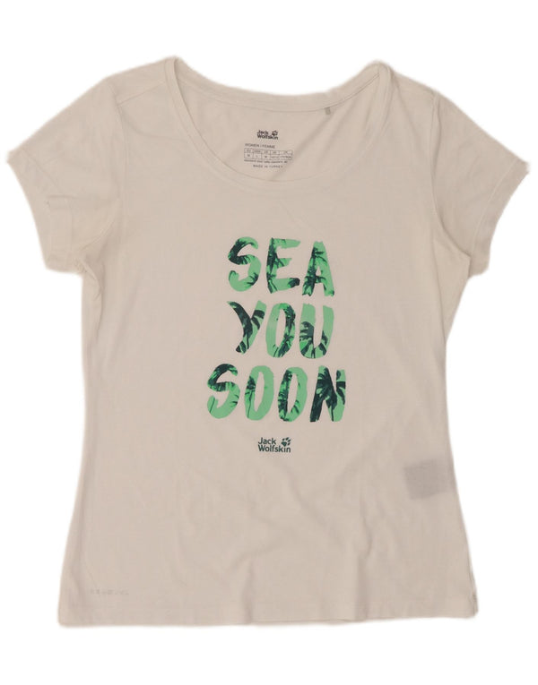 Damska koszulka z grafiką JACK WOLFSKIN Top UK 10/12 Średnia biała bawełna