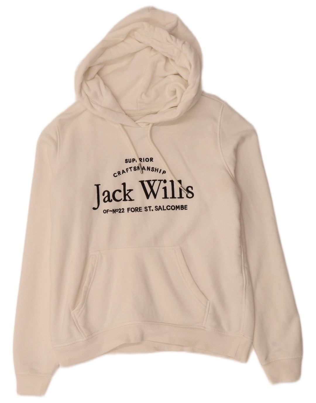 JACK WILLS Damski sweter z kapturem, oversize, z grafiką, UK 10, mały, biały, bawełniany