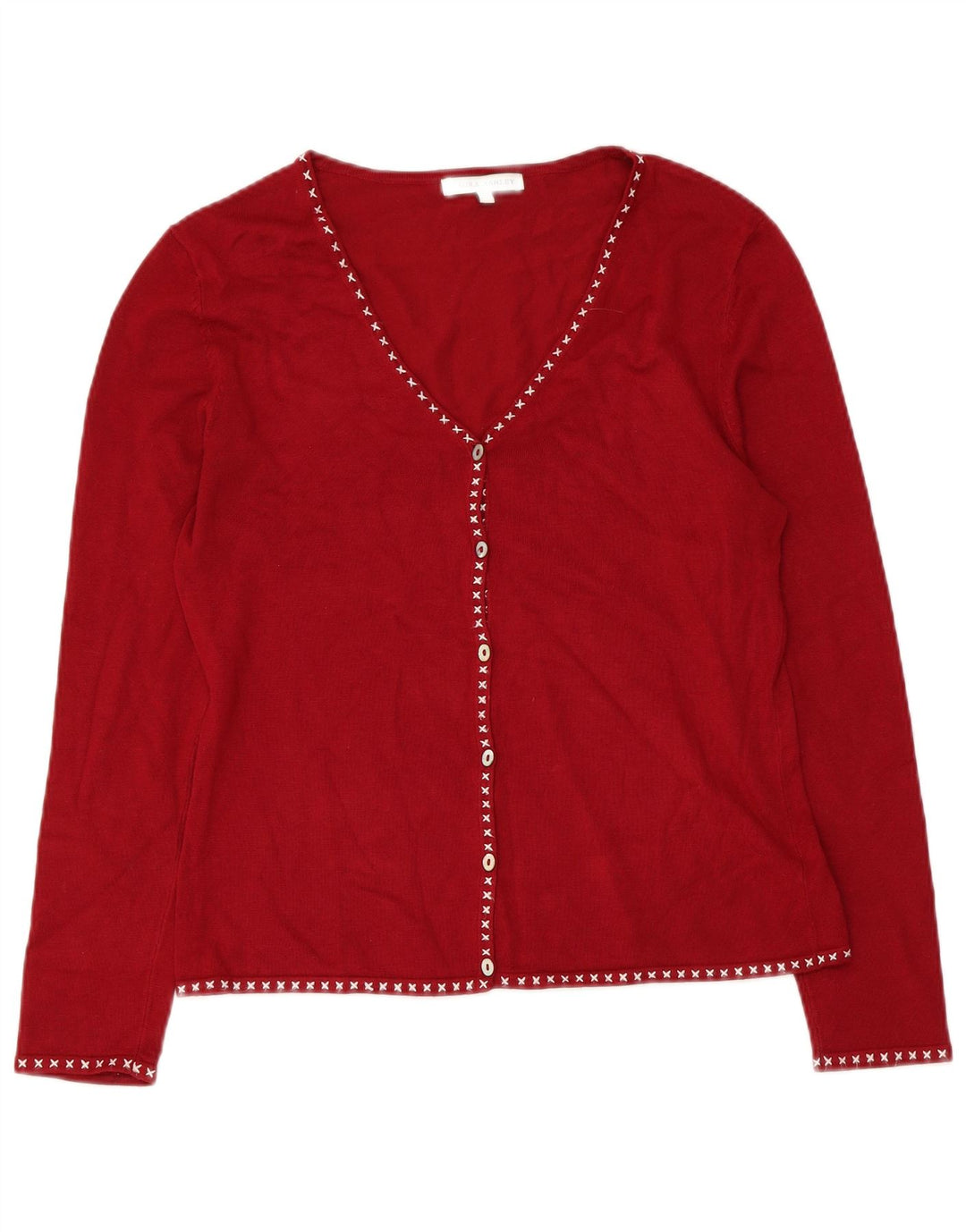 LAURA ASHLEY Damski sweter rozpinany UK 14, średnio czerwona wiskoza