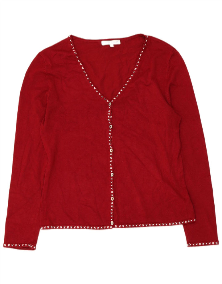 LAURA ASHLEY Damski sweter rozpinany UK 14, średnio czerwona wiskoza