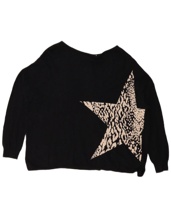 MINT VELVET Damski sweter z abstrakcyjnym wzorem i dekoltem w łódkę UK 10 Small Bl