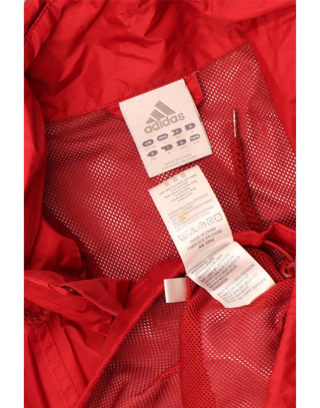 Męska kurtka przeciwdeszczowa Adidas z kapturem UK 44/46, duża, czerwona, poliamidowa