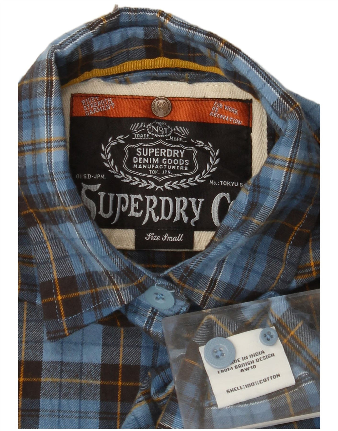 SUPERDRY Damska koszula flanelowa z rękawem 3/4, UK 10, mała, niebieska kratka, bawełniana