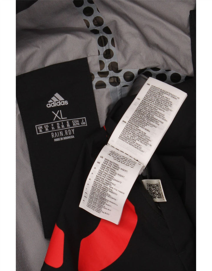Męska kurtka przeciwdeszczowa ADIDAS z kapturem i grafiką UK 42 XL, czarny poliamid