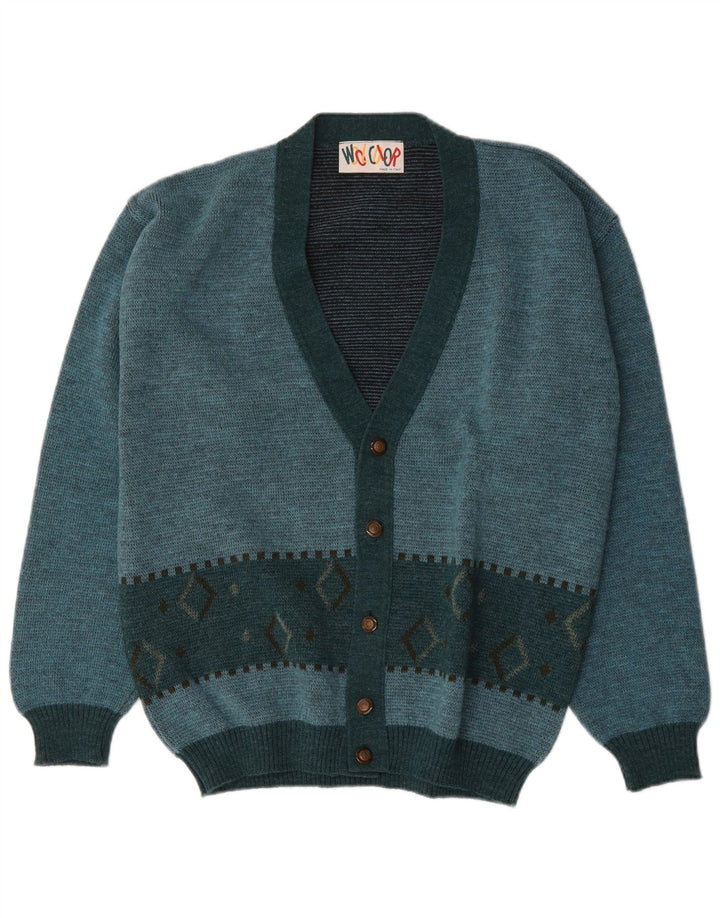 Sweter męski w stylu vintage, średni turkusowy materiał Argyle/diamentowa wełna