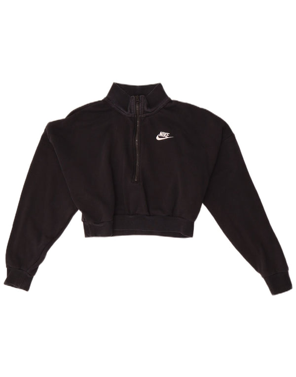 Damska bluza dresowa Nike Oversized Crop Zip Neck Sweter UK 6 XS Czarna bawełna