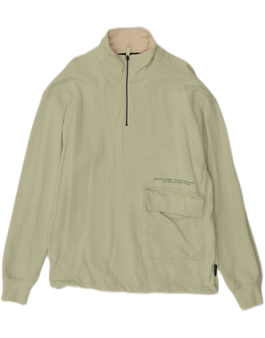 SCOTCH & SODA Mens Zip Neck Sweatshirt Jumper Medium Green Cotton Vintage Scotch & Soda and Second-Hand Scotch & Soda from Messina Hembry 