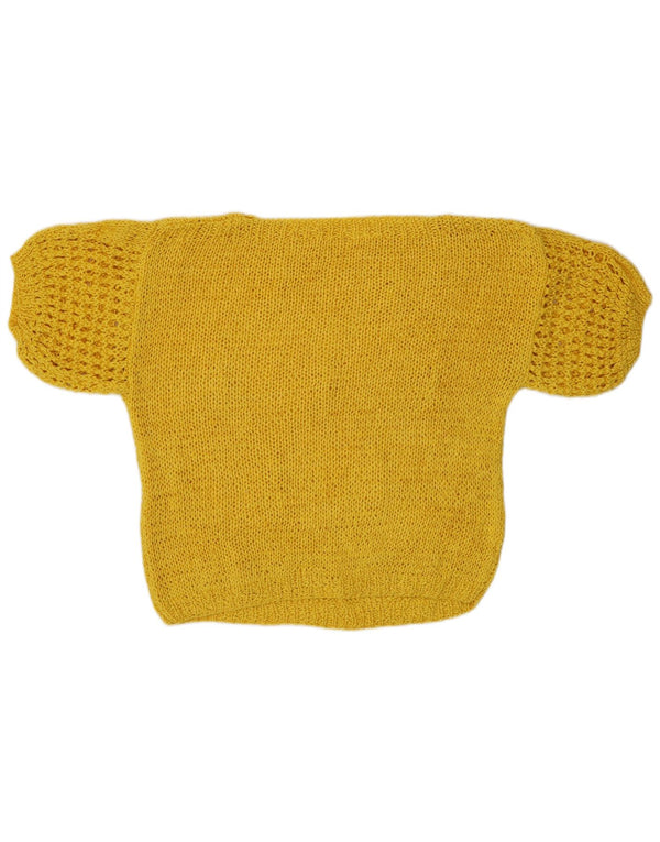 Vintage damski sweter z krótkim rękawem i dekoltem w łódkę UK 14 średni żółty