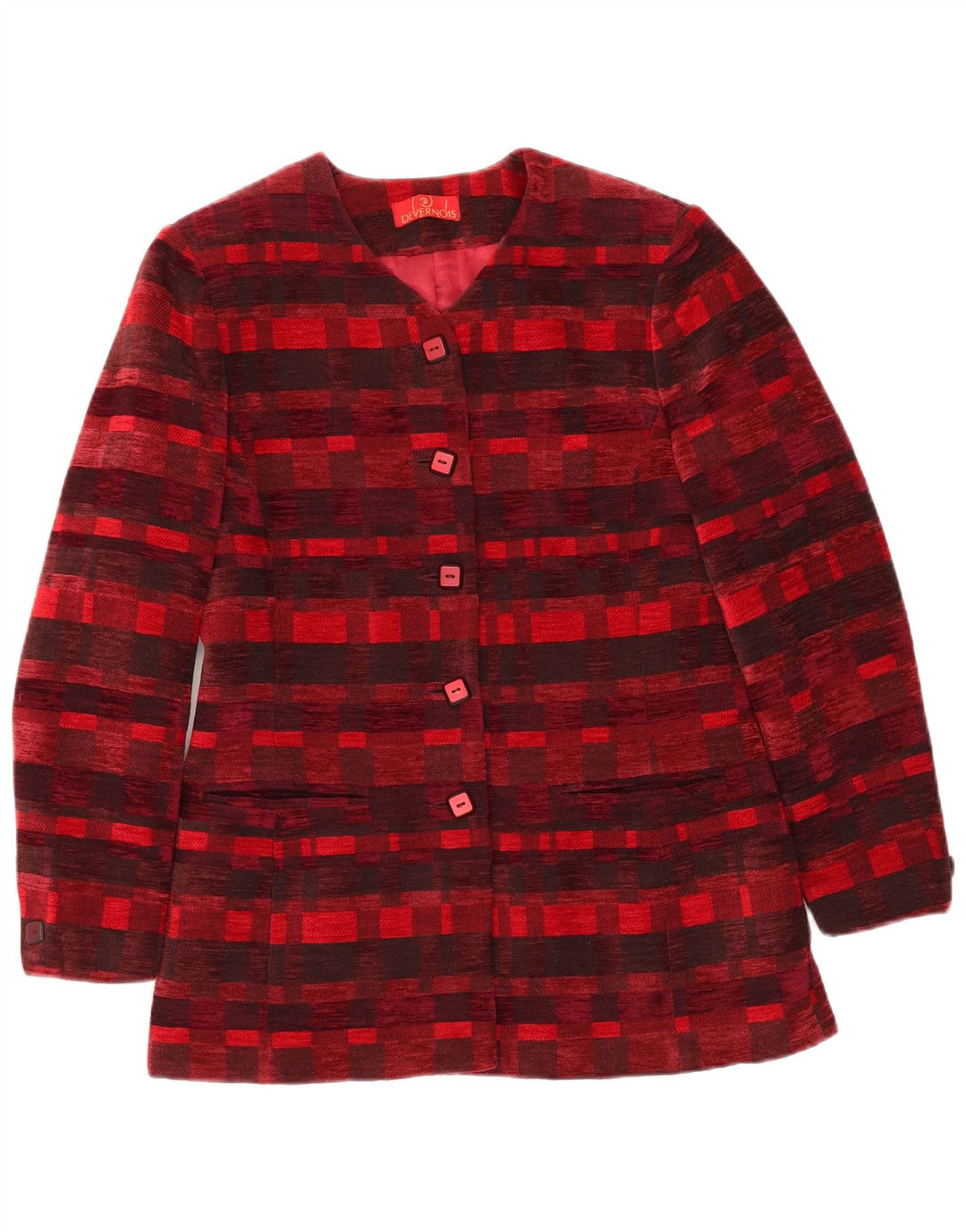 DEVERNOIS PARIS Damska marynarka zapinana na 5 guzików UK 12, średnio czerwona, geometryczna