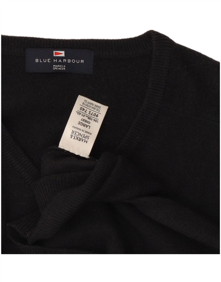 Męski sweter Marks & Spencer Blue Harbor z dekoltem w kształcie litery V, duży, granatowy