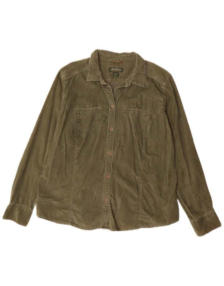 Wysoka sztruksowa koszula damska EDDIE BAUER UK 18 XL, zielona bawełna