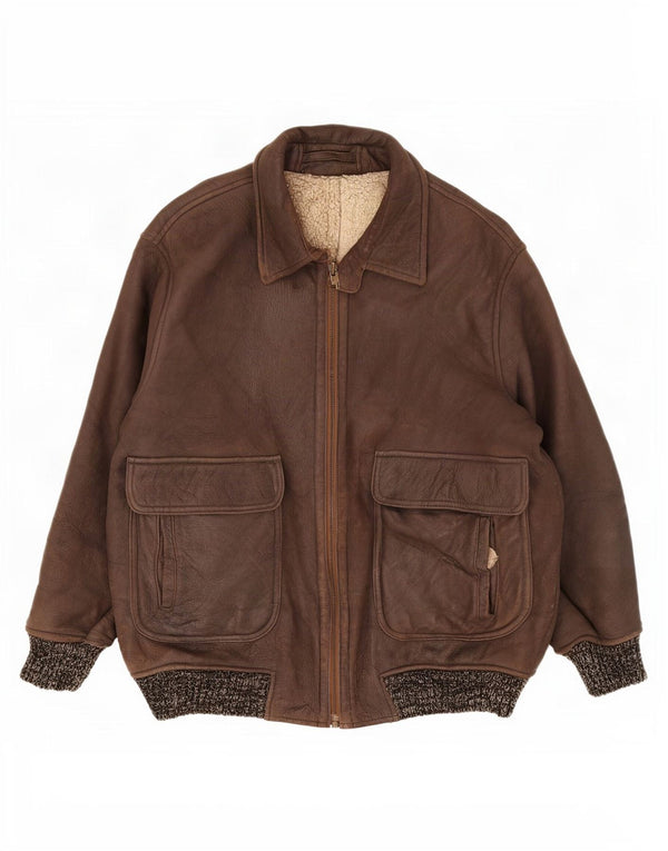 Vintage Mens Shearling Jacket IT 52 XL Brown Flecked