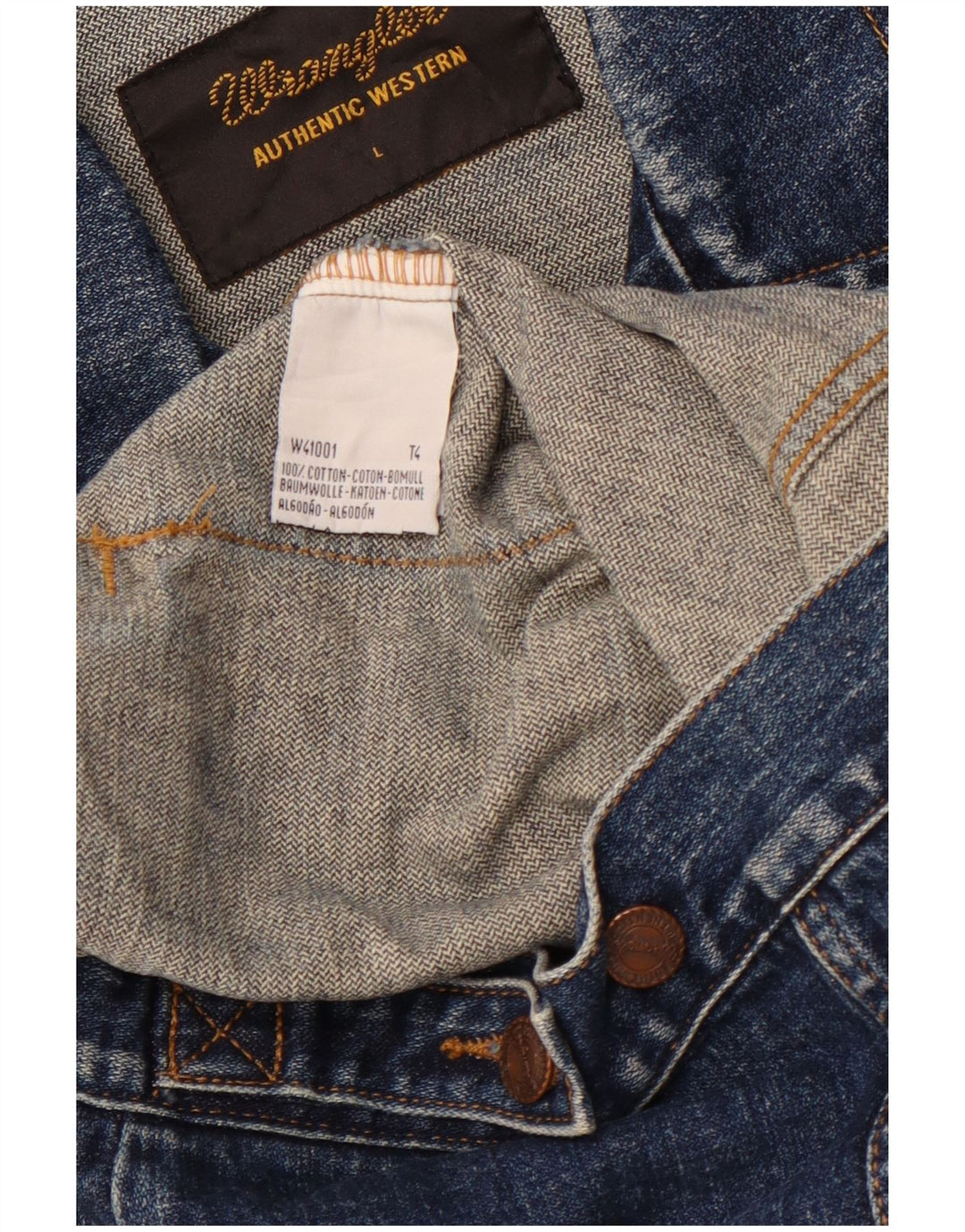 WRANGLER Męska kurtka dżinsowa Western Acid Wash UK 40, duża, niebieska, bawełniana