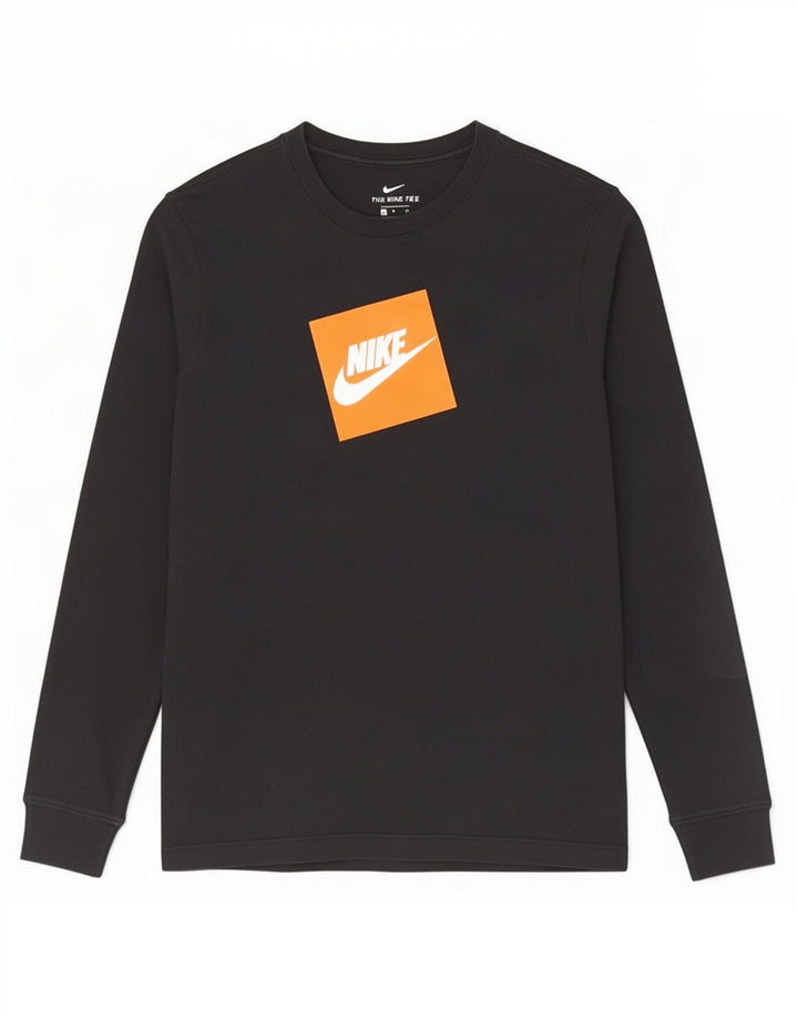 Męska koszulka graficzna Nike z długim rękawem, mała, czarna, bawełniana