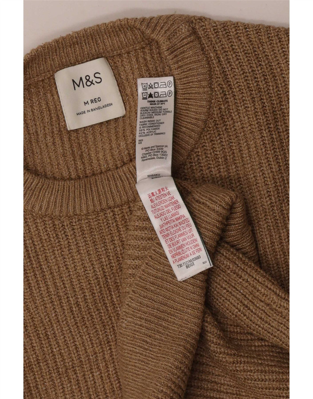 Marks & Spencer Męski sweter z okrągłym dekoltem, średnio beżowy poliamid