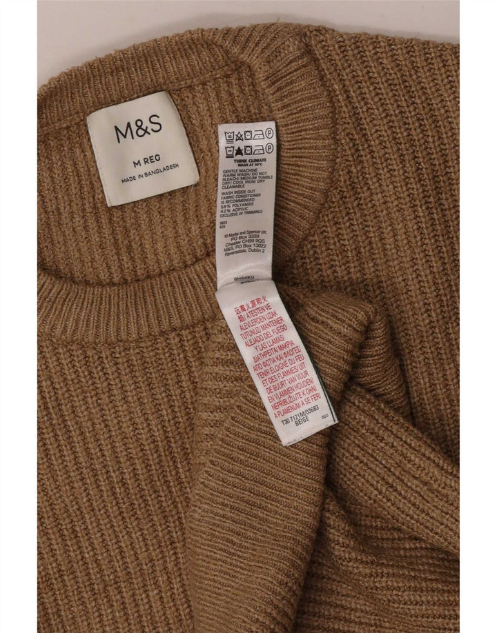 Marks & Spencer Męski sweter z okrągłym dekoltem, średnio beżowy poliamid