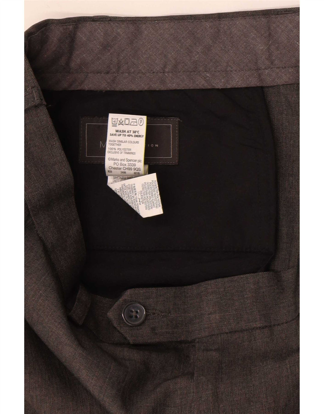 Męskie spodnie garniturowe Marks & Spencer o regularnym kroju W38 L31 Szary poliester